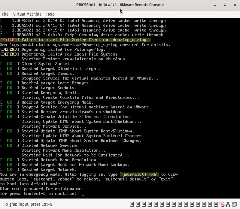 Failed to check /dev/log_vg/log Failed to check /dev/log_vg/log